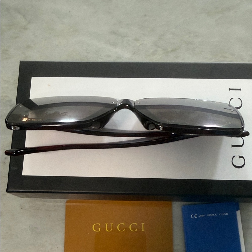 Gucci Women's Square Sunglasses - Dark Burgundy Frame with Gradient Brown Lenses - Picture 10 of 14